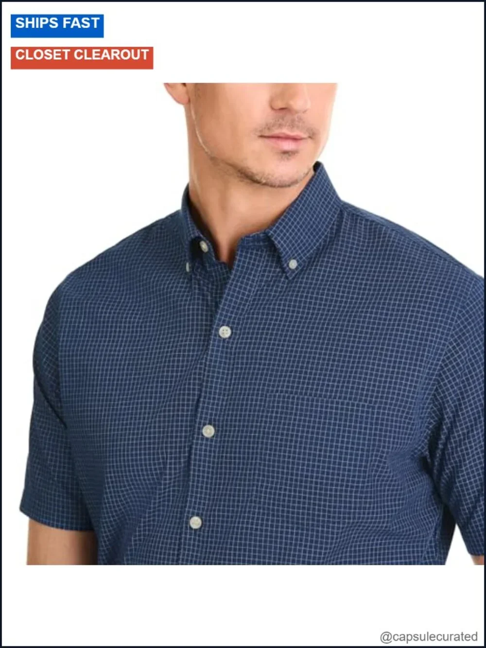 Van Heusen Men's Wrinkle Free Short Sleeve Button Down Check Shirt, Cotton